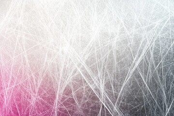 Obraz premium Pink and grey gradient background featuring a complex network of intertwined fiber optic cables, creating a technological and abstract visual