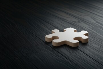 Wooden puzzle piece placed on a dark textured background. Symbol of problem-solving, connection, and individuality.