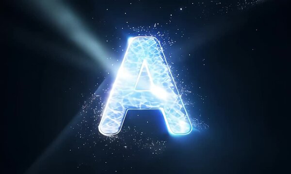 Electric blue glowing letter a modern graphic element light sparks