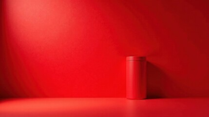 A vibrant red cylindrical container sits against a matching backdrop, offering a minimalist aesthetic for product display or design inspiration.