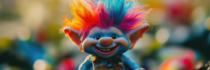 Fototapeta premium Charming Troll Toy: Original Danish Figurine with Vibrant Hair for Unique Decoration