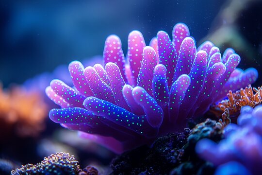 Pink and Green Blastomussa Merletti Coral, Bioluminescent Pineapple Coral, Great Barrier Reef, Copy Space