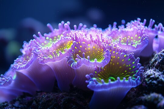 Pink and Green Blastomussa Merletti Coral, Great Barrier Reef, Bioluminescent Pineapple Coral, Copy Space