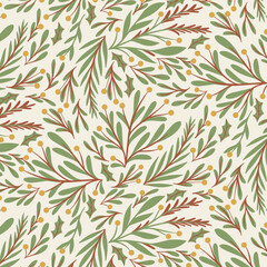 Summer foliage backgrund, vibrant, seamless pattern, vector illustration. 