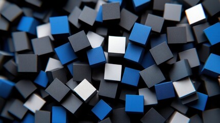 Abstract 3D Render: Blue, Gray, and White Cubes
