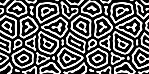 Obraz premium Abstract shape seamless pattern with a creative minimalist style. Trendy design featuring basic shapes, perfect for a modern black and white wallpaper print backdrop.