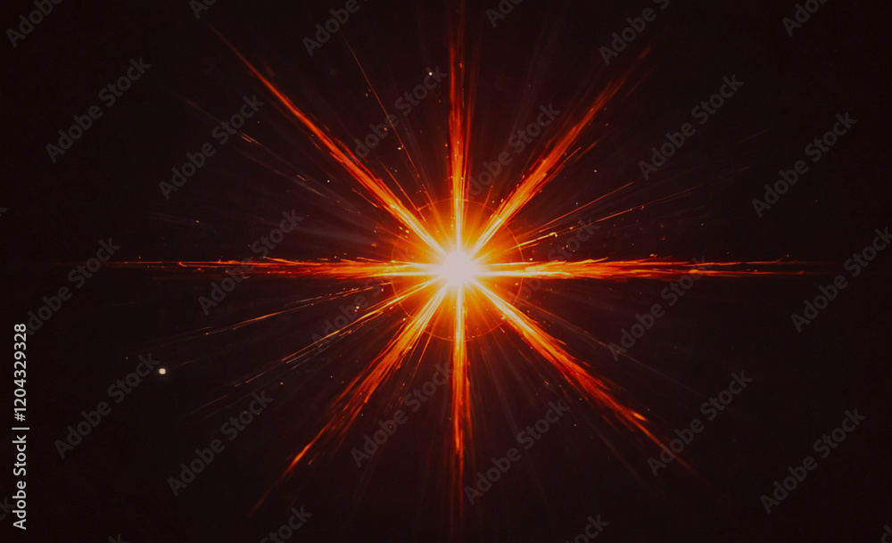 Poster a bright orange light is shining on a dark background. the light is coming from the center of the im