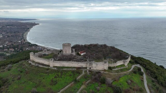 Aerial view of the Castle of Platamon in Pieria Macedonia, Greece