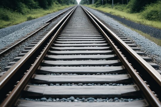 there is a train track that is empty and has a train on it