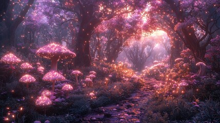 Fototapeta premium Dreamlike underwater cave bathed in the glow of bioluminescent plants and fantastical sea creatures