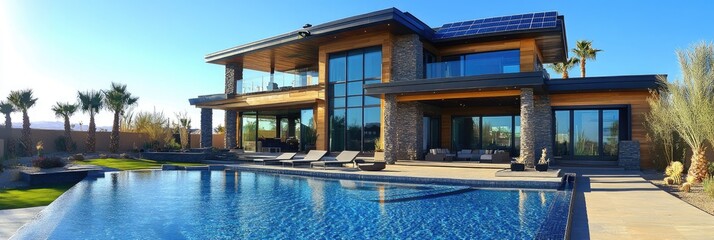 Fototapeta premium Stylish Solar-Powered Homes: Modern Residences Featuring Sustainable Energy Solutions