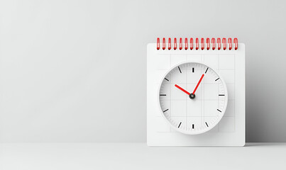 Calendar design featuring a clock icon, ample space for notes or reminders, ideal for organizing schedules and events.