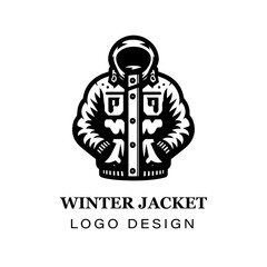  Black and white winter jacket with fur hood vector logo design, featuring stylized modern coat illustration for branding, apparel, and graphic art projects.
