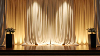 Luminous Celebration; White Curtains and Spotlights Creating Perfect Ambiance