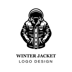  Black and white winter jacket with fur hood vector logo design, featuring stylized modern coat illustration for branding, apparel, and graphic art projects.
