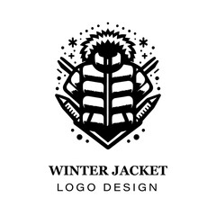  Black and white winter jacket with fur hood vector logo design, featuring stylized modern coat illustration for branding, apparel, and graphic art projects.
