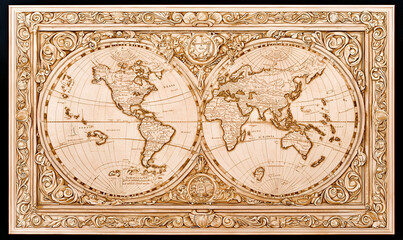Antique World Map, a classic design featuring intricate details, showcasing historical geography and artistic craftsmanship from a bygone era