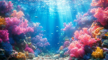 Fototapeta premium An underwater paradise ablaze with bioluminescent plants and creatures, enchanting with digital marine beauty