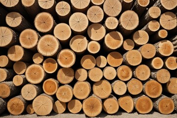 a close up of a pile of logs with a fire hydrant in the background