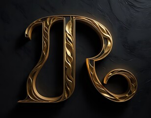 Ornate Gold Letter R:  Elegant, Dark Background, 3D Render