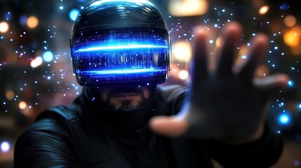 man wearing neon glasses, futuristic theme businessman with glowing neon light background, online business and technology adaptation advantage concept 