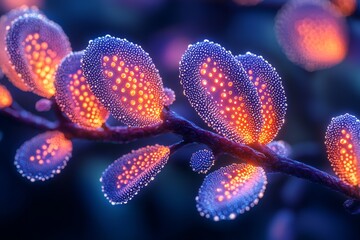 Abstract bioluminescent sea life featuring glowing jellyfish in an underwater fantasy scene during deep sea night