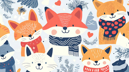 Charming Cartoon Foxes, A vibrant array of whimsical fox characters showcasing diverse styles and expressions in a playful setting.