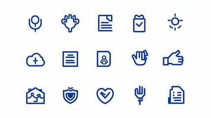 Minimalist line icons showcasing diverse themes, including technology, nature, and lifestyle, designed for modern visual communication.