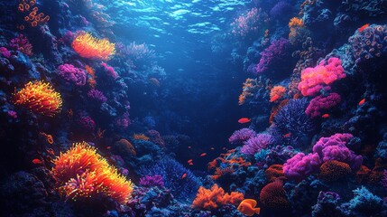 Naklejka premium Mesmerizing Bioluminescent Ocean Life at Night - An Underwater Stock Photo