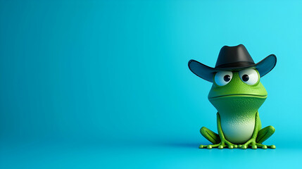 Obraz premium Frog in Cowboy Hat, a whimsical amphibian character dons a stylish cowboy hat, exuding charm and adventure in a vibrant setting.