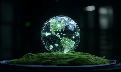 Luminous Sphere on Verdant Moss, a radiant orb rests on a lush green surface, casting an ethereal glow amidst the vibrant foliage.