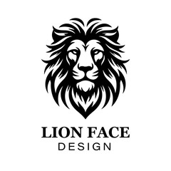 Fierce black and white lion head logo design with bold stylized mane, modern animal vector illustration for branding and graphic art projects.
