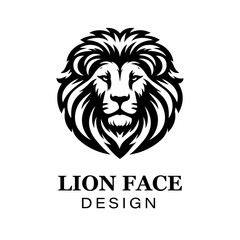 Fierce black and white lion head logo design with bold stylized mane, modern animal vector illustration for branding and graphic art projects.
