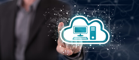 Man touching a cloud computing concept