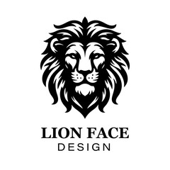 Fierce black and white lion head logo design with bold stylized mane, modern animal vector illustration for branding and graphic art projects.
