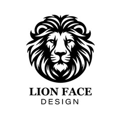 Fierce black and white lion head logo design with bold stylized mane, modern animal vector illustration for branding and graphic art projects.

