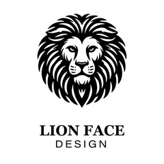Fierce black and white lion head logo design with bold stylized mane, modern animal vector illustration for branding and graphic art projects.
