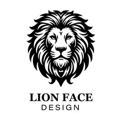 Fierce black and white lion head logo design with bold stylized mane, modern animal vector illustration for branding and graphic art projects.

