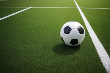 there is a soccer ball sitting on the grass of a soccer field