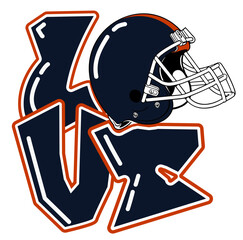 love - Navy blue and orange football player helmet, sport vector graphics, hockey, for street art - graffiti lettering typography - art illustration - multicolor - writen	