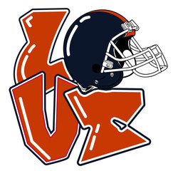 love - Navy blue and orange football player helmet, sport vector graphics, hockey, for street art - graffiti lettering typography - art illustration - multicolor - writen	