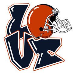 love - Navy blue and orange football player helmet, sport vector graphics, hockey, for street art - graffiti lettering typography - art illustration - multicolor - writen	