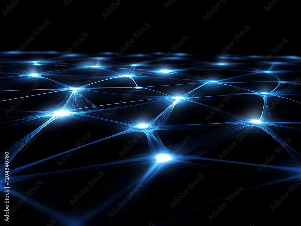 Poster abstract digital network with glowing connections in a dark futuristic environment