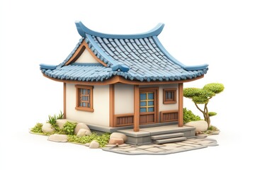 Fototapeta premium Chinese style house in cartoon style on a white background