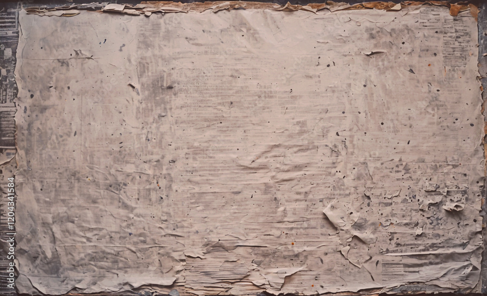 Poster wall with a very rough surface and a few words written on it. the wall appears to be a canvas for an
