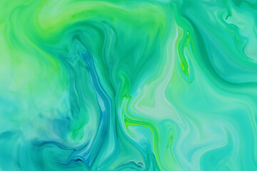 Fototapeta premium abstract painting with green, blue, and white brush strokes creating a textured background