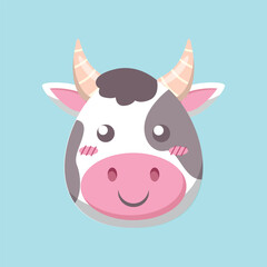 A cute vector illustration of a cow's head cartoon