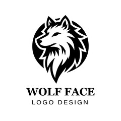 Black and white stylized wolf head logo design featuring sharp lines, bold symmetry, modern animal vector artwork for branding and creative graphic projects.

