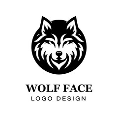 Black and white stylized wolf head logo design featuring sharp lines, bold symmetry, modern animal vector artwork for branding and creative graphic projects.
