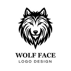 Fototapeta premium Black and white stylized wolf head logo design featuring sharp lines, bold symmetry, modern animal vector artwork for branding and creative graphic projects. 